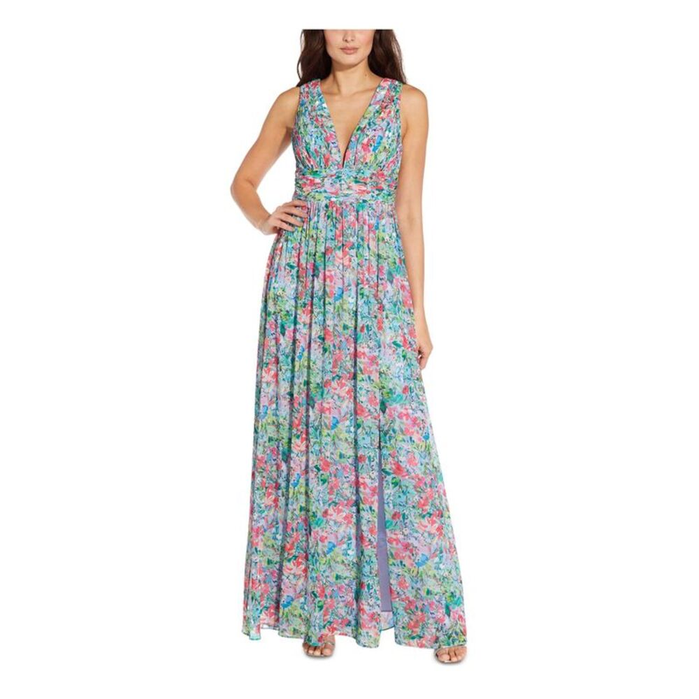 AIDAN AIDAN MATTOX Womens Blue Lined Sleeveless Full-Length Evening Gown Dress 6